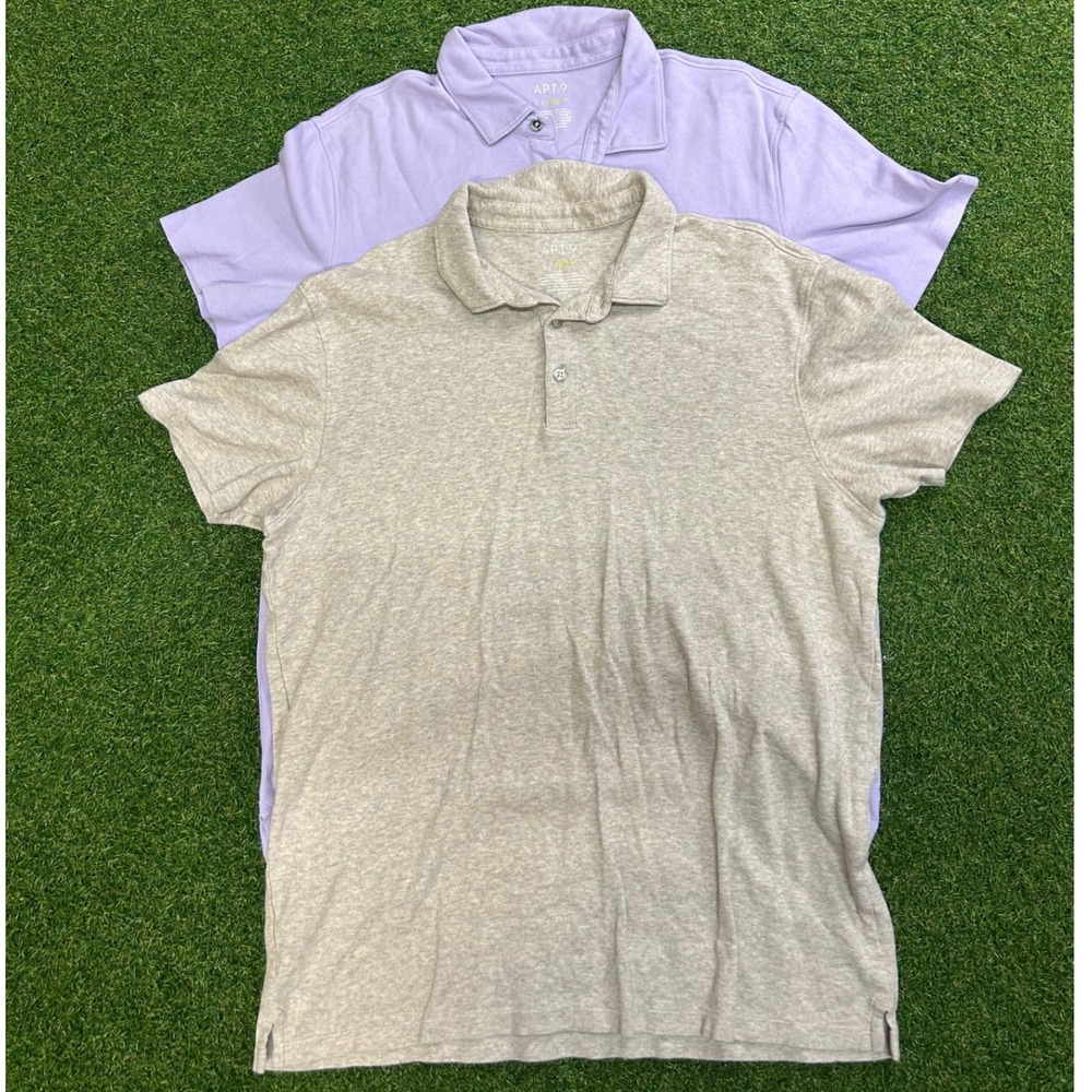 Apt 9 Premier Flex Polo Shirt Lot of 2 Mens Large Tan Purple Short Sleeve Cotton